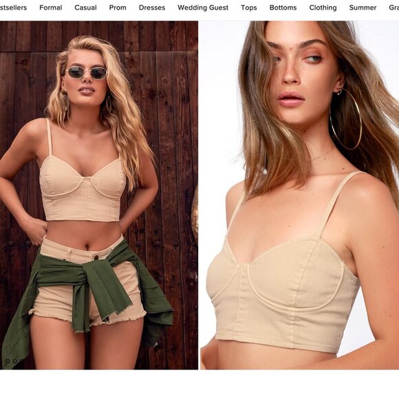 Amuse Society Bright Spark Beige Denim Crop Top (NWOT) - Picture 5 of 11